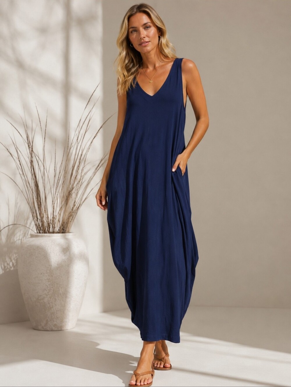 lovestitch Navy V-Neck Sleeveless Maxi Dress